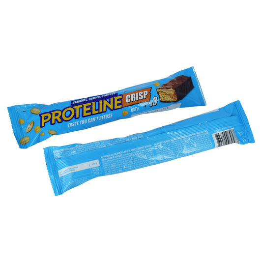 Bar with peanuts, rice balls and caramel glazed with chocolate glaze (100g) Protein bar
