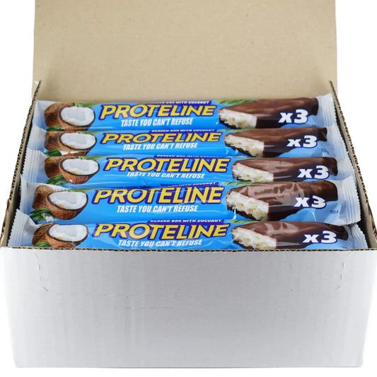 Coconut-based bar glazed with confectionery glaze (100g) Protein bar