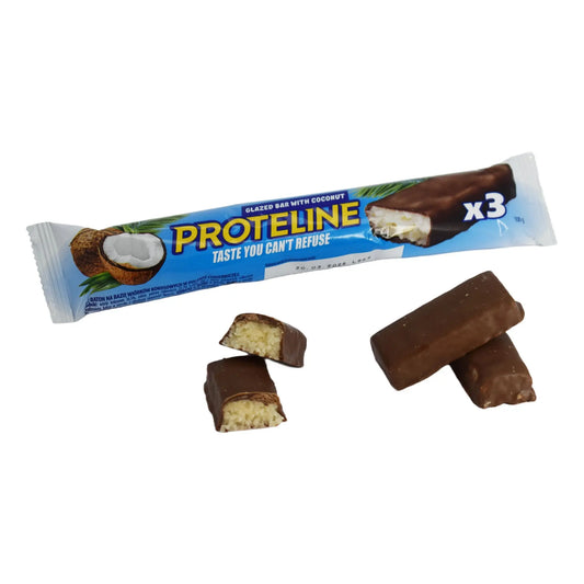 Coconut-based bar glazed with confectionery glaze (100g) Protein bar