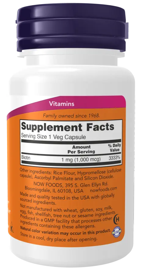 NOW Foods - Biotin, 1000mcg - 100 vegan capsules Now Foods