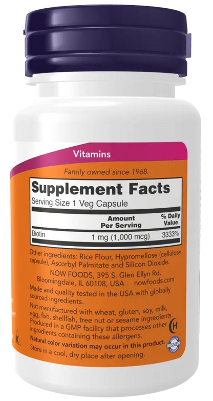 NOW Foods - Biotin, 1000mcg - 100 vegan capsules Now Foods