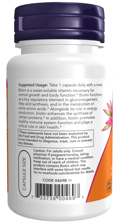 NOW Foods - Biotin, 1000mcg - 100 vegan capsules Now Foods